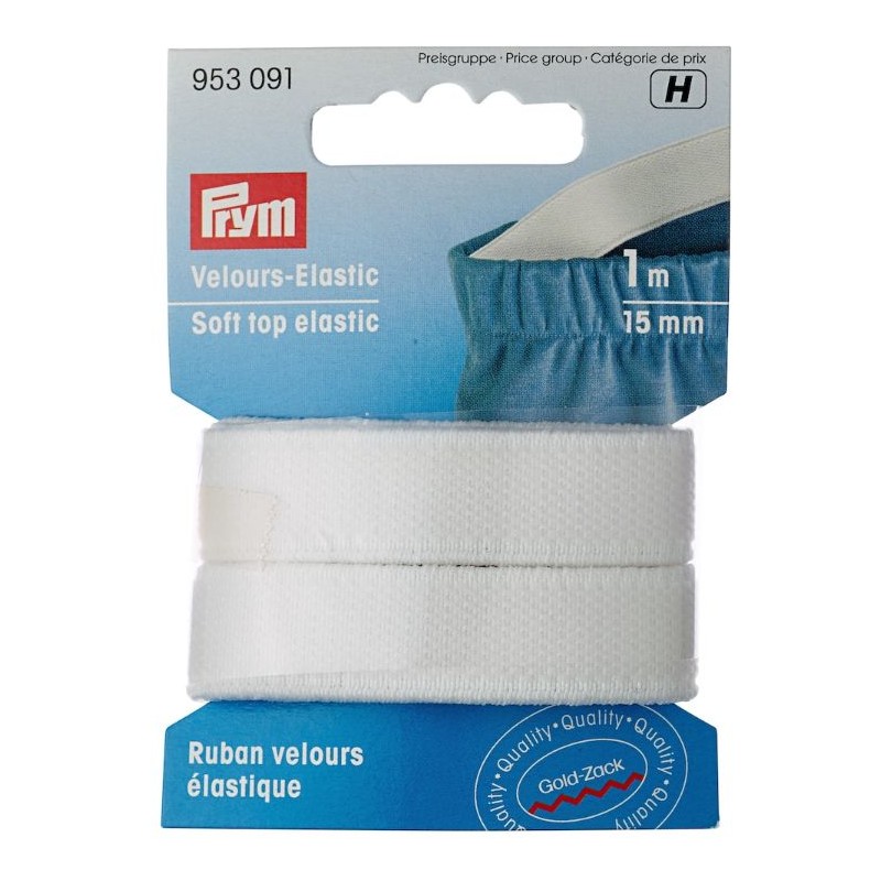 Elastic soft din velur, alb - 15 mm/1 m