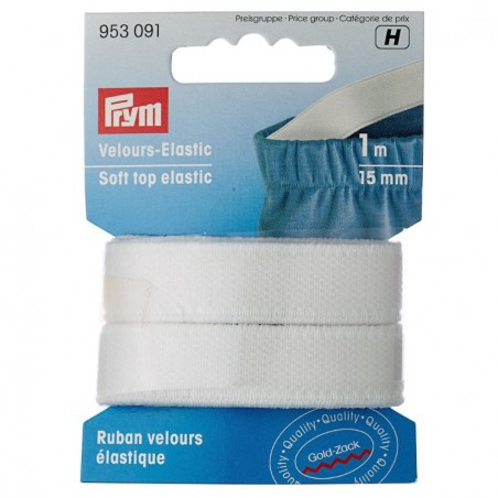 Elastic soft din velur, alb - 15 mm/1 m