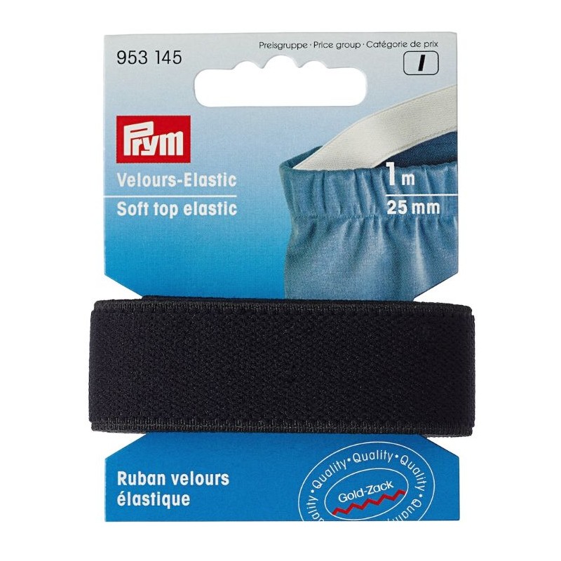 Elastic soft din velur, negru - 25 mm/1 m