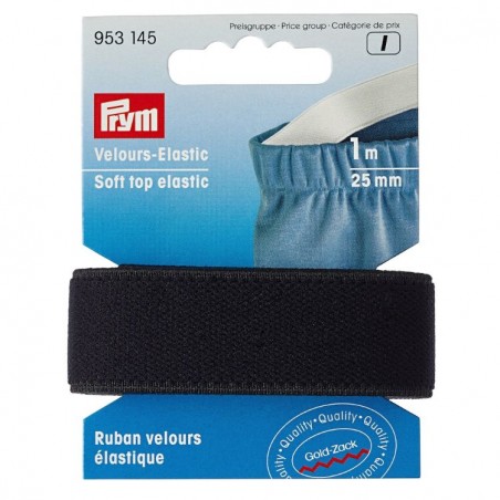 Elastic soft din velur, negru - 25 mm/1 m