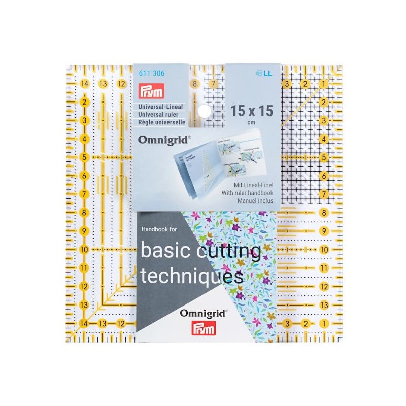 Rigla patrata cu design grafic pentru croitorie - 15x15 cm Rigla patrata cu design grafic pentru croitorie - 15x15 cm