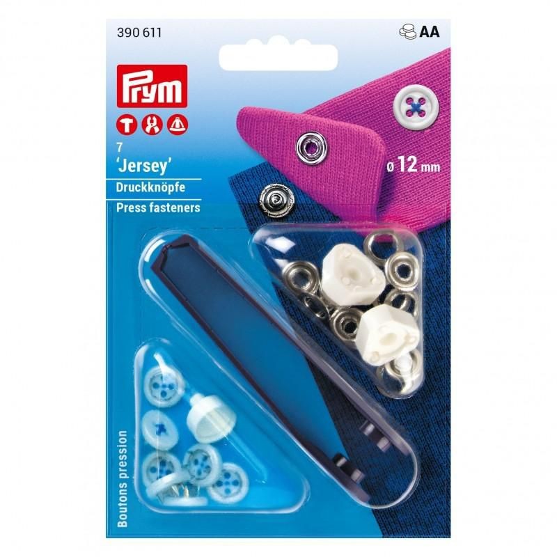 Capse jersey tip nasture cusatura albastru - 12 mm