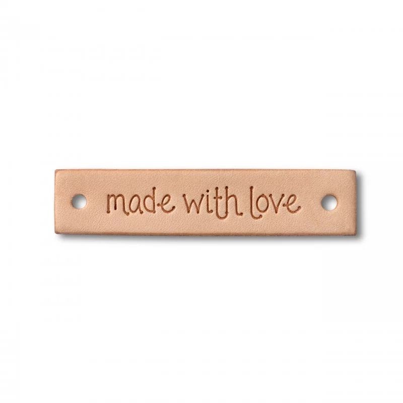 Eticheta "made with love" piele originala - 60x13 mm Eticheta "made with love" piele originala - 60x13 mm