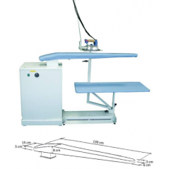 Masa de calcat pentru deschiderea cusaturilor la pantaloni, cu incalzire electrica si sistem de aspiratie incorporat.