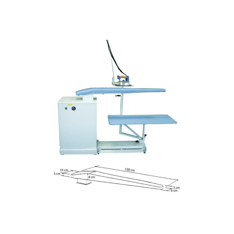 Masa de calcat pentru deschiderea cusaturilor la pantaloni, cu incalzire electrica si sistem de aspiratie incorporat. Masa de calcat pentru deschiderea cusaturilor la pantaloni, cu incalzire electrica si sistem de aspiratie incorporat.