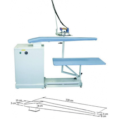 Masa de calcat pentru deschiderea cusaturilor la pantaloni, cu incalzire electrica si sistem de aspiratie incorporat.