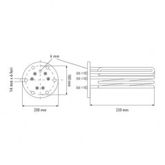Rezistență electrică cu flanșă și 6 orificii Ø200 mm