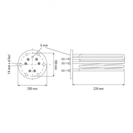 Rezistență electrică cu flanșă și 6 orificii Ø200 mm