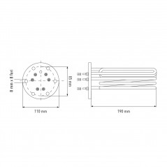 Rezistență de încălzire cu flanșă Ø110 mm – 4 orificii Rezistență de încălzire cu flanșă Ø110 mm – 4 orificii